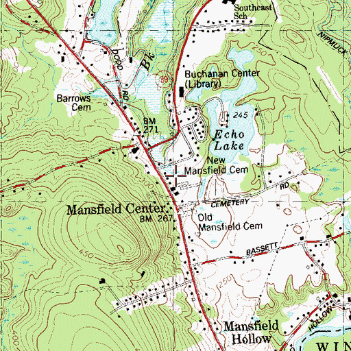 Topographic Map of Mansfield Center Post Office, CT