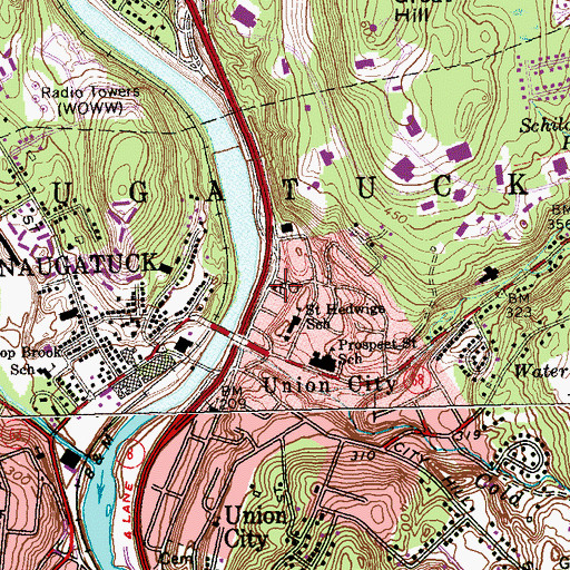 Topographic Map of Union City Post Office, CT