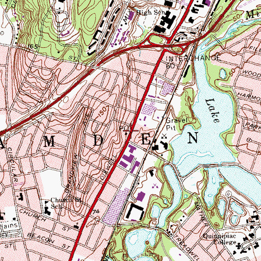 Topographic Map of Hamden Post Office, CT