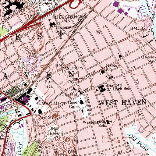 Topographic Map of West Haven Post Office, CT