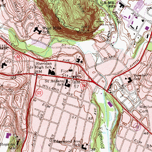 Topographic Map of Westville Post Office, CT