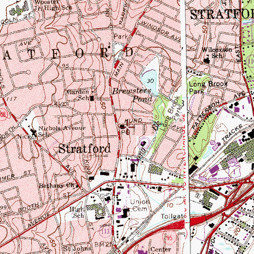 Topographic Map of Stratford Post Office, CT