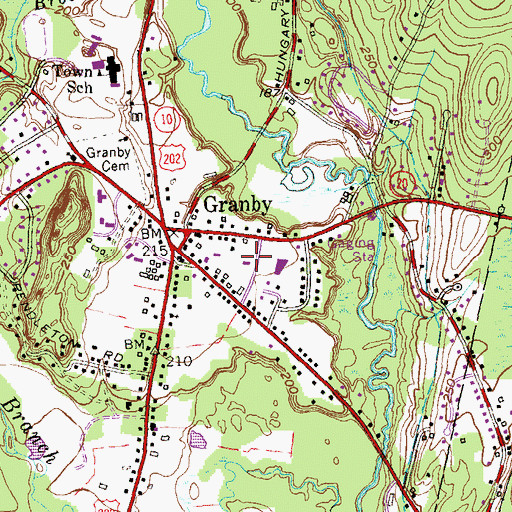 Topographic Map of Granby Post Office, CT