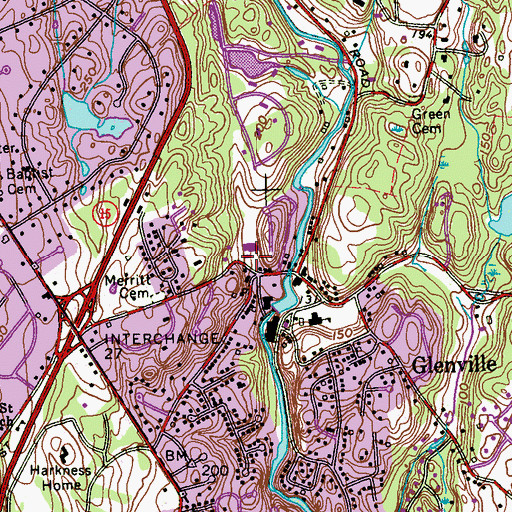 Topographic Map of Glenville Post Office, CT