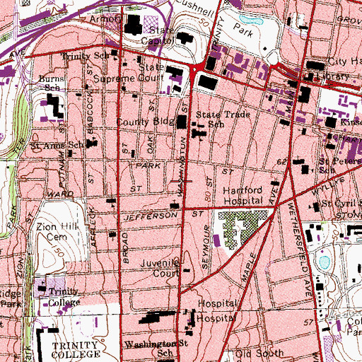 Topographic Map of Washington Street Post Office, CT