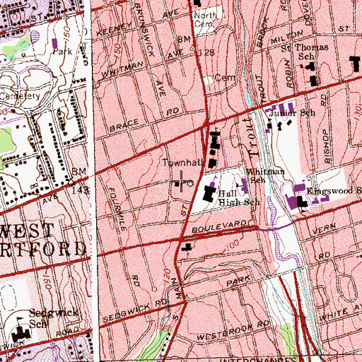 Topographic Map of West Hartford Post Office, CT