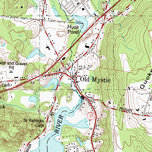 Topographic Map of Old Mystic Post Office, CT