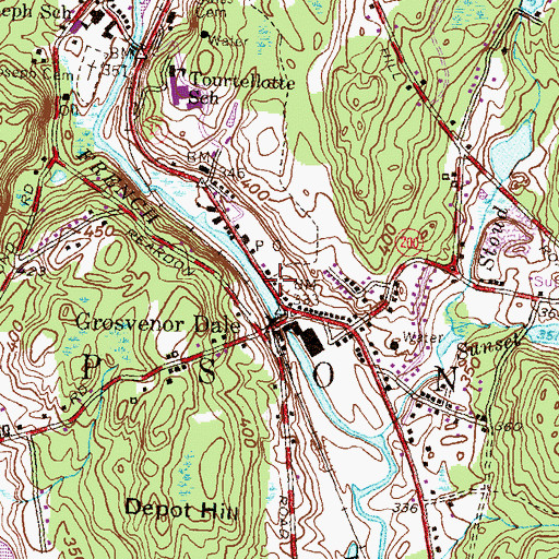 Topographic Map of Grosvenor Dale Post Office, CT