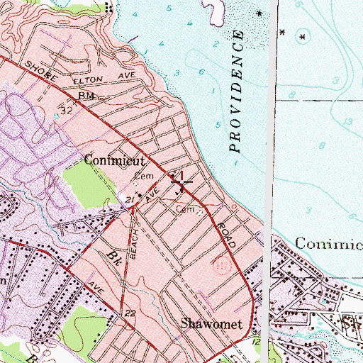 Topographic Map of Conimicut Post Office, RI