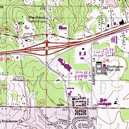 Topographic Map of Huntington Station Post Office, LA