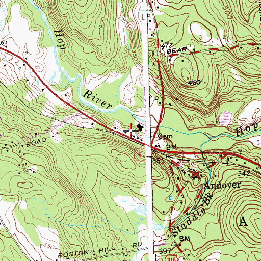 Topographic Map of Andover Post Office, CT