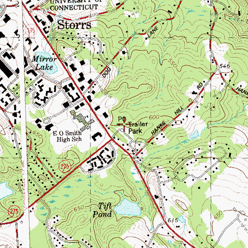 Topographic Map of Storrs Mansfield Post Office, CT