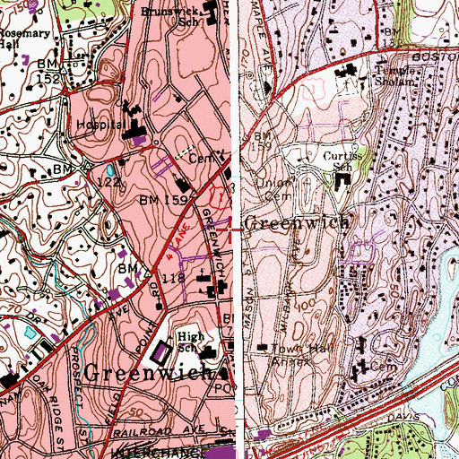 Topographic Map of Downtown Greenwich Post Office, CT