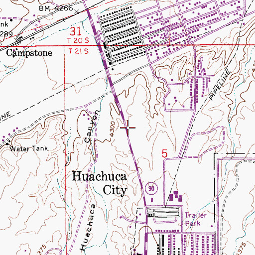 Topographic Map of Huachuca City Post Office, AZ