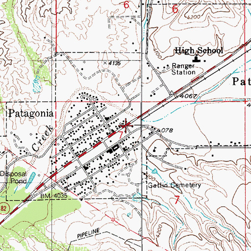 Topographic Map of Patagonia Post Office, AZ