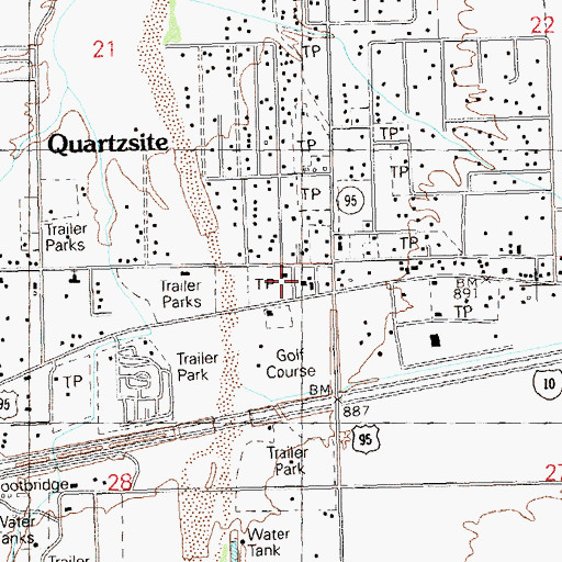 Topographic Map of Quartzsite Post Office, AZ