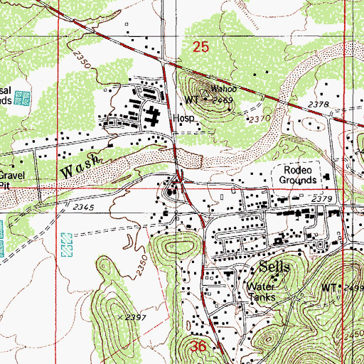 Topographic Map of Sells Post Office, AZ