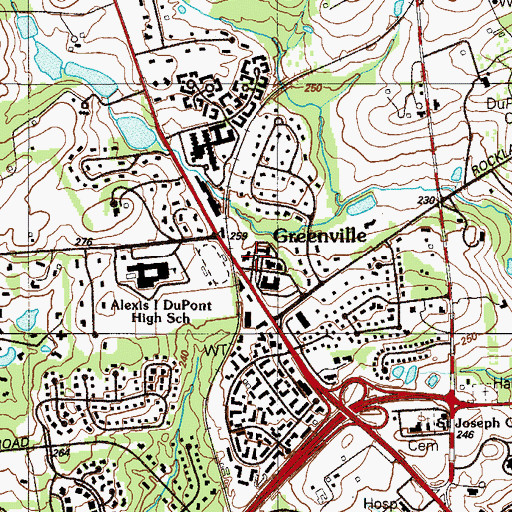 Topographic Map of Greenville Post Office, DE