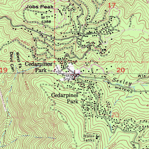 Topographic Map of Cedarpines Park Post Office, CA