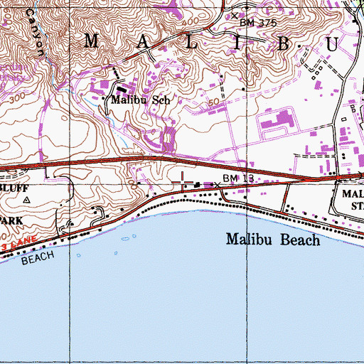 Topographic Map of Malibu Post Office, CA