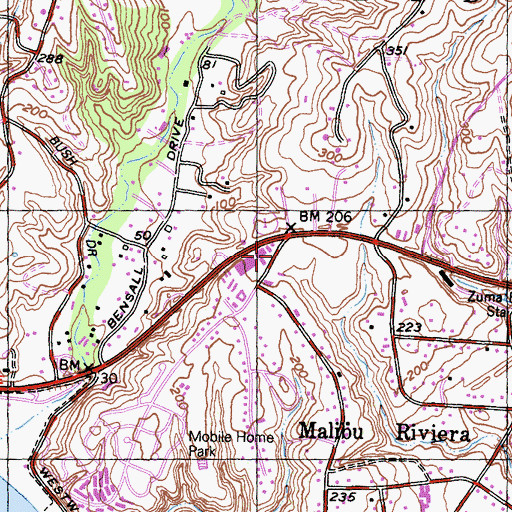 Topographic Map of Point Dume Post Office, CA