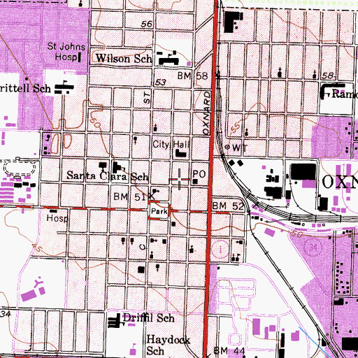 Topographic Map of Federal Building Oxnard Post Office, CA
