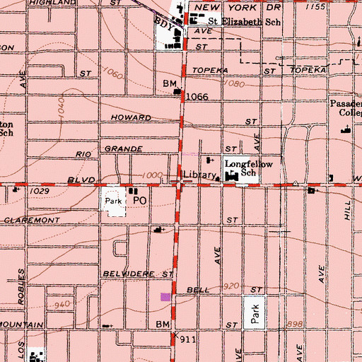 Topographic Map of Jackie Robinson New Post Office, CA