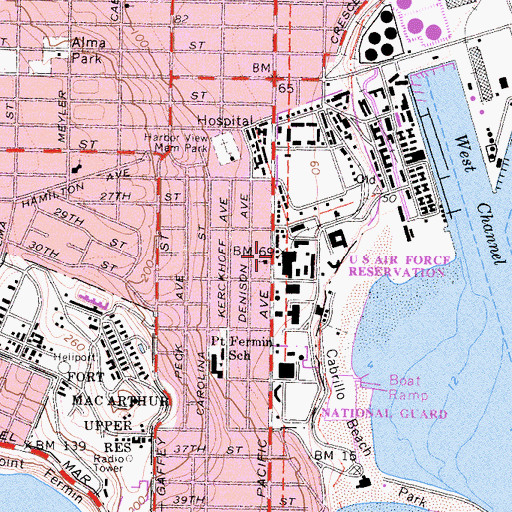 Topographic Map of Fort Mac Arthur Post Office, CA