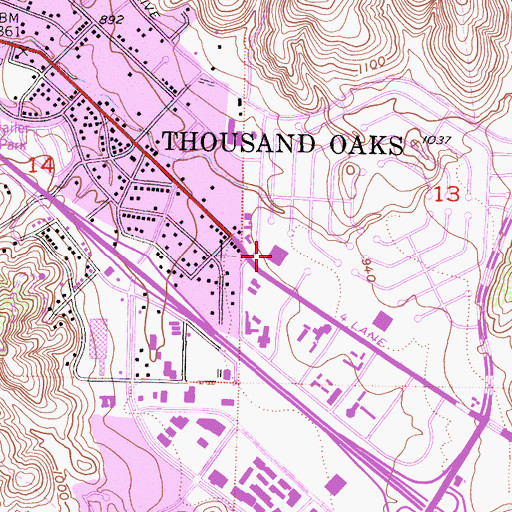 Topographic Map of Thousand Oaks Post Office, CA