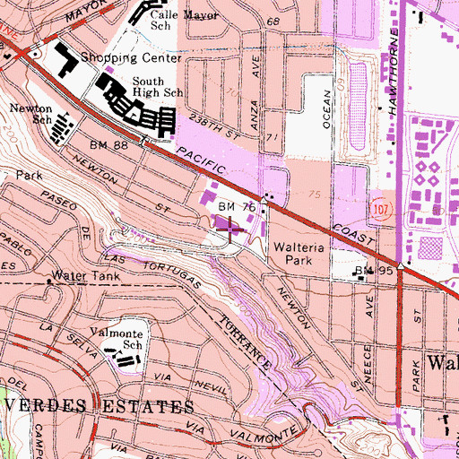 Topographic Map of Walteria Post Office, CA