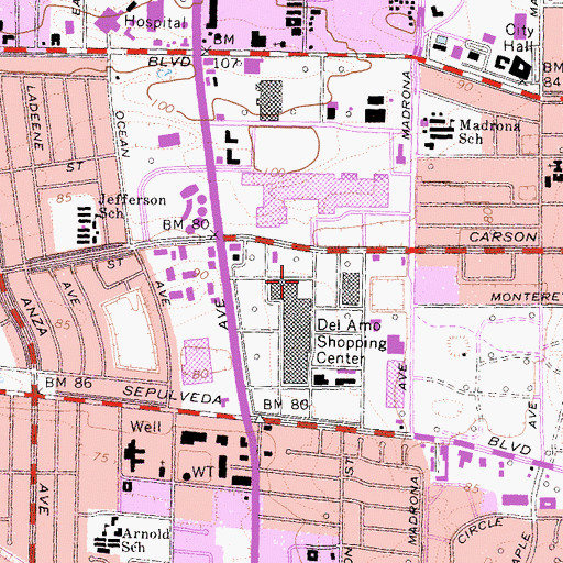 Topographic Map of Del Amo Post Office, CA