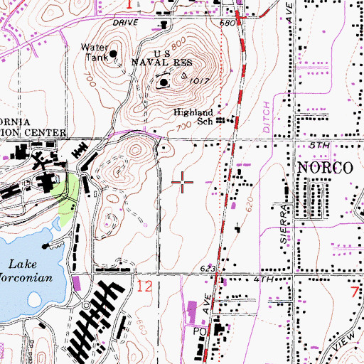 Topographic Map of Norco Post Office, CA