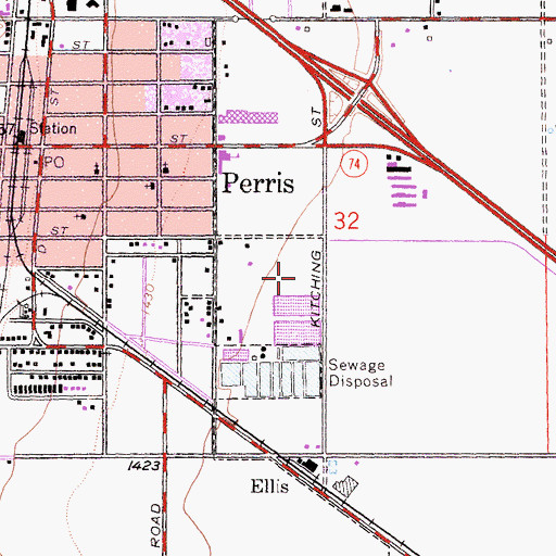 Topographic Map of Perris Post Office, CA