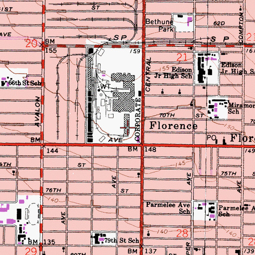 Topographic Map of Main Office Los Angeles Post Office, CA