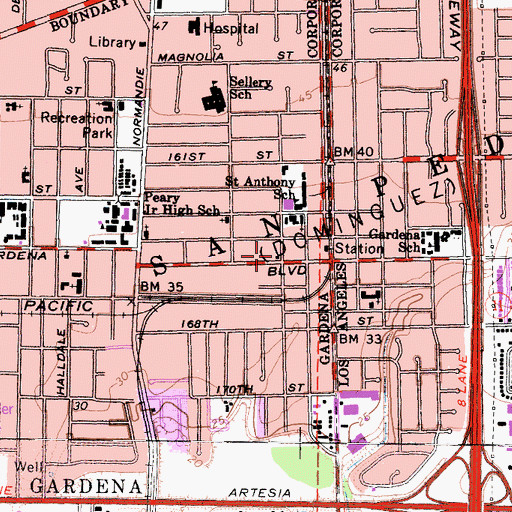 Topographic Map of South Gardena Post Office, CA