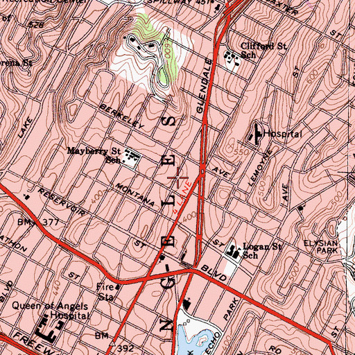 Topographic Map of Edendale Post Office, CA