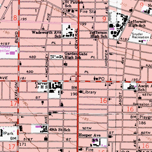 Topographic Map of Washington Los Angeles Post Office, CA