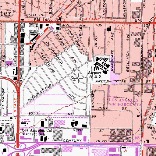 Topographic Map of Airport Los Angeles Post Office, CA