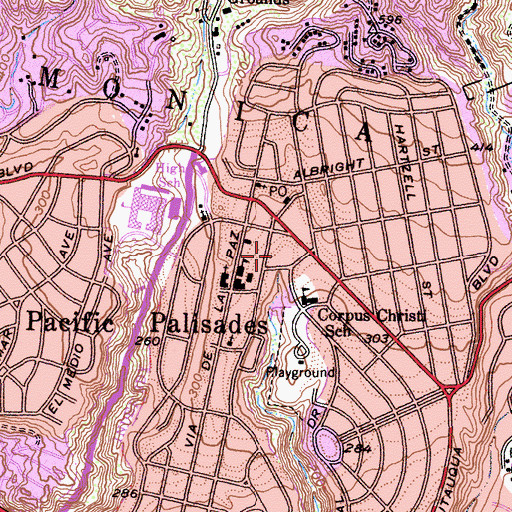 Topographic Map of Pacific Palisades Post Office, CA