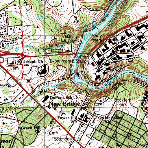 Topographic Map of Montchanin Post Office, DE