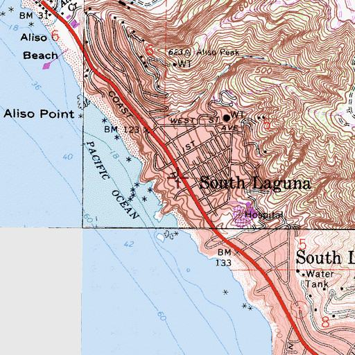 Topographic Map of South Laguna Post Office, CA