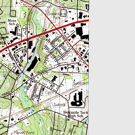 Topographic Map of Marshallton Post Office, DE