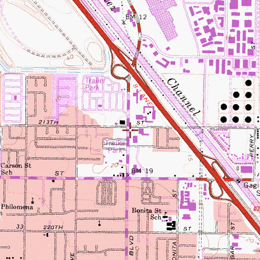Topographic Map of Carson Post Office, CA