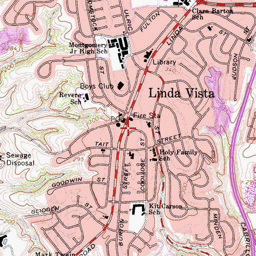 Topographic Map of Linda Vista Post Office, CA