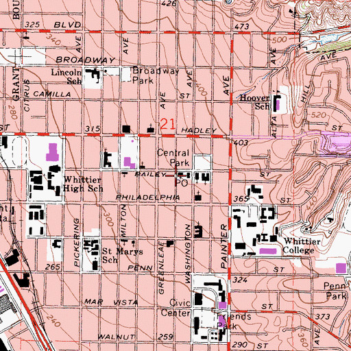 Topographic Map of Bailey Post Office, CA