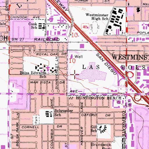 Topographic Map of Westminster Mall Post Office, CA