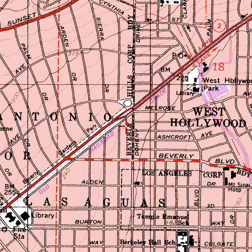 Topographic Map of West Hollywood Post Office, CA