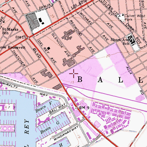 Topographic Map of Marina Del Rey Post Office, CA