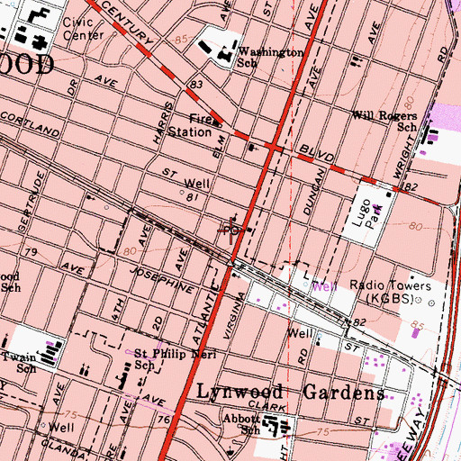 Topographic Map of East Lynwood Post Office, CA