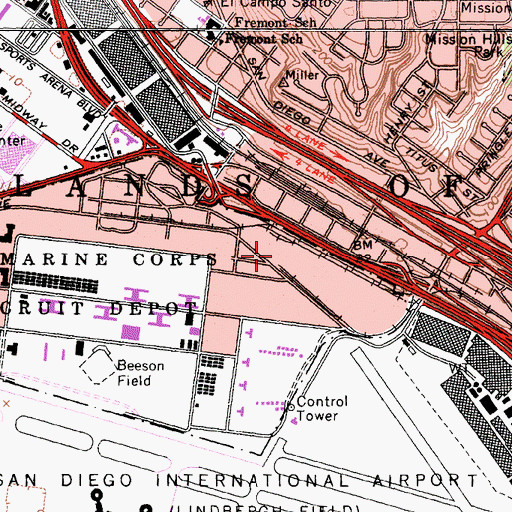 Topographic Map of Marine Corps Recruit Depot Post Office, CA